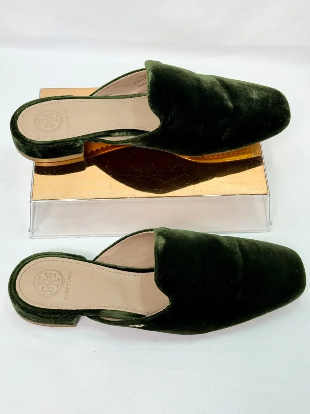 Tory Burch Carlota Velvet Slide Mules Green Banana Leaf Size 7